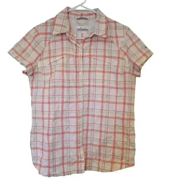 Columbia Women's White & Peach Nylon Plaid Silver Ridge Short Sleeve Button Down - Picture 3 of 13